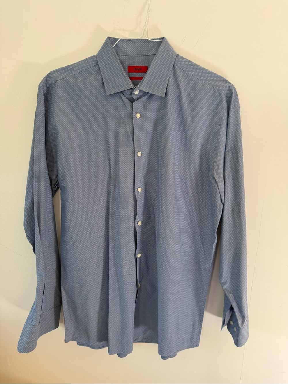 HUGO Blue Micro-Pattern Dress Shirt